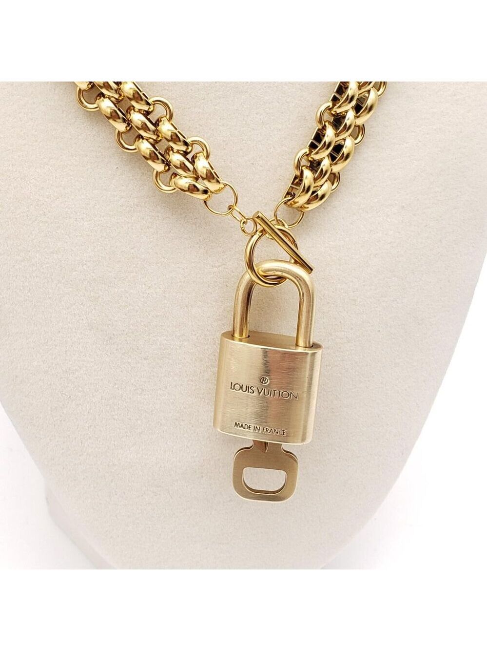Authentic Louis Vuitton Gold Padlock w/ Unbranded Fashion Stainless Steel Chain - Picture 6 of 10